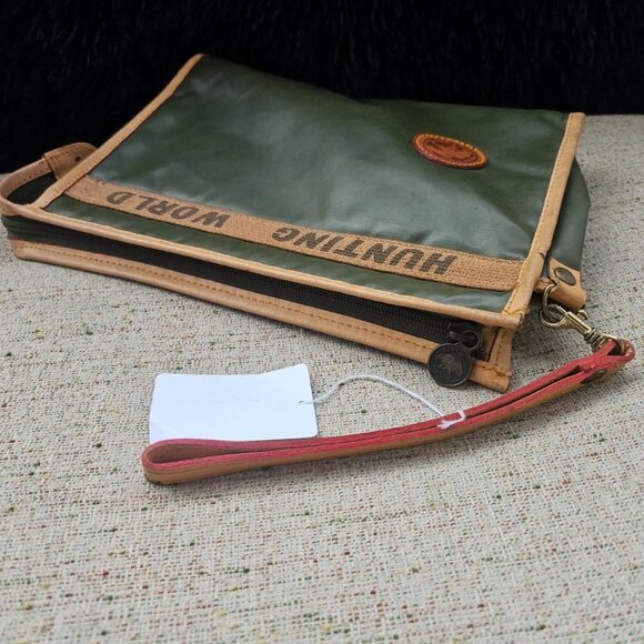 Hunting World Costmetic Bag Pouch Cluth Bag Green/Tan Leather Make Up Bag France - Picture 5 of 13
